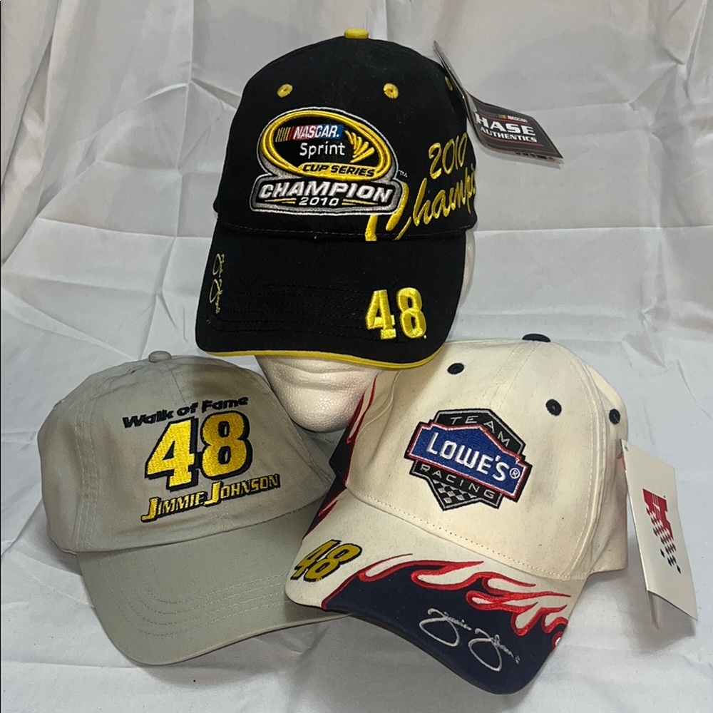 Set of three Jimmie Johnson NASCAR Championship  Hats. 2 NWT